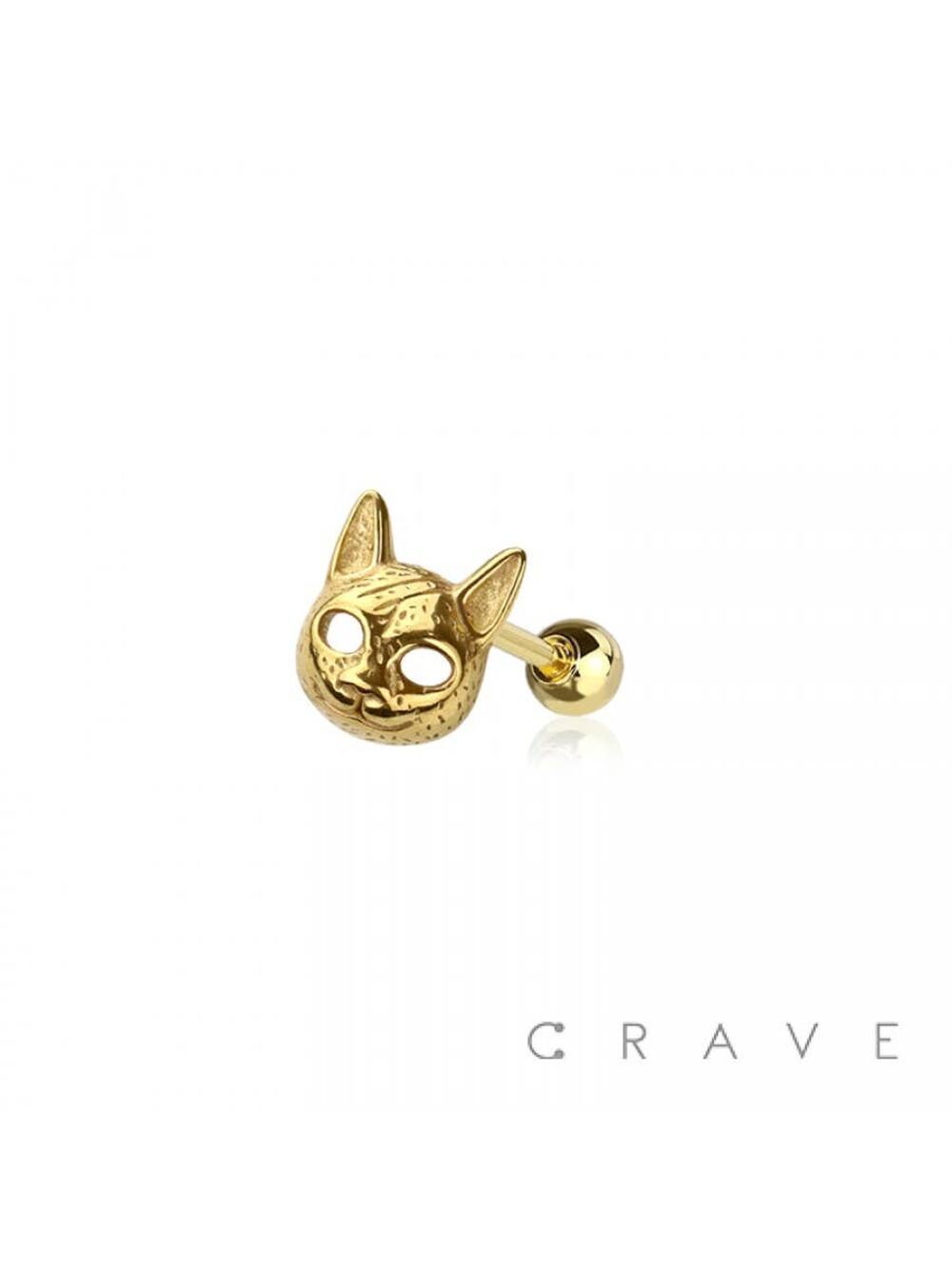 16 GA Cat Mask Cartilage Surgical Steel Ring-Gold